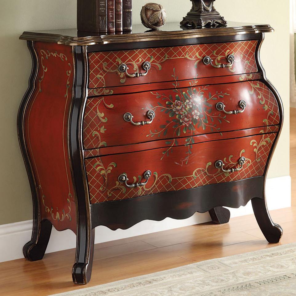 Acme Furniture Iden 90016 Cherry Bombay Chest with Painted Floral